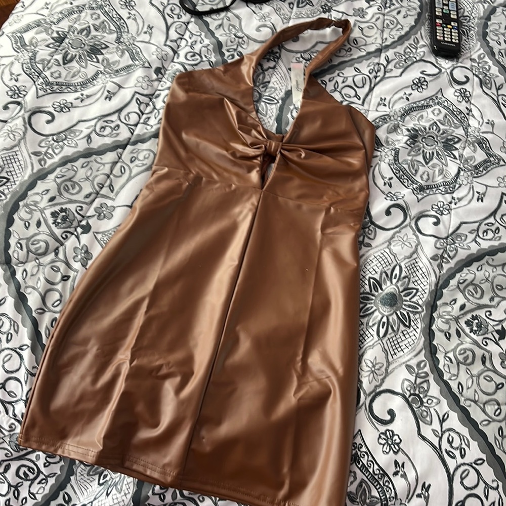 Brown open back dress